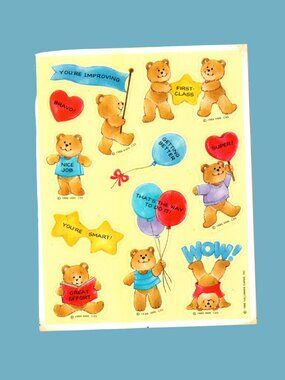 Hallmark Teddy Bear Vintage 1986 Reward Sticker Sheet